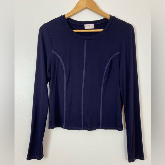 Anthropologie Tops - Anthropologie x T.La Navy Super Soft Exposed Seam Long Sleeve Tee